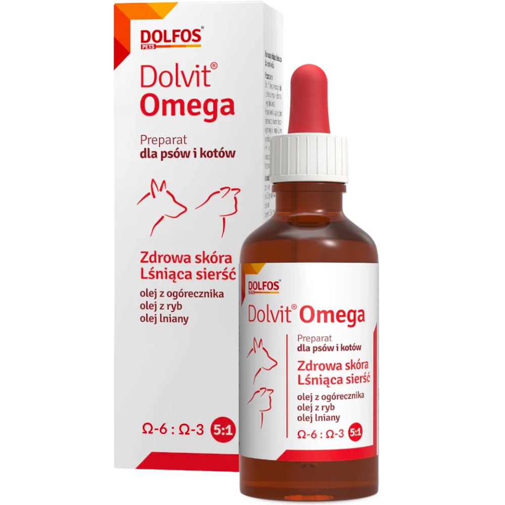 DOLFOS Dolvit Omega 50 ml kyseliny omega na použitie v prípade nadmerného vypadávania srsti pre psov a mačky
