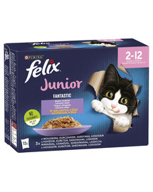 FELIX FANTASTIC Junior Krmivo pre mačiatka Mix príchutí v želé (hovädzie, kuracie, sardinka, losos) 12x85g