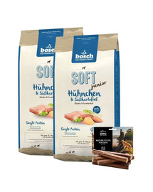 BOSCH Soft junior kuracie mäso a sladké zemiaky 2 x 12,5 kg +  hovädzie tyčinky 7 ks.