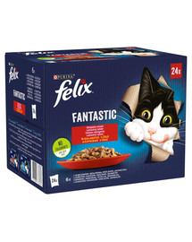 FELIX FANTASTIC Krmivo pre mačky v želé (kuracie, hovädzie, králičie, jahňacie) 24x85g