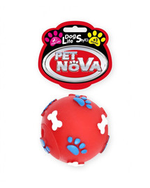 PET NOVA DOG LIFE STYLE Lopta so vzormi labiek a kostí, 6 cm, červená