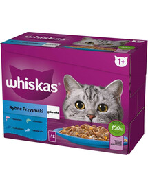 WHISKAS kapsička pre dospelých 12x85g Rybie pochúťky v želé s: lososom, tuniakom, treskou, bielou rybou