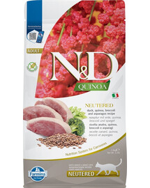 FARMINA N&D Quinoa Duck Broccoli Asparagus Neutered krmivo pre dospelé kastrované psy 1,5 kg