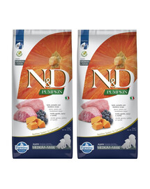 N&D GF Pumpkin Lamb & Blueberry Puppy Medium & Maxi 2 x 12 kg