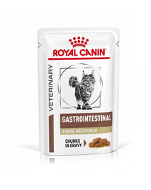 ROYAL CANIN Veterinary Gastrointestinal Fibre Response 48x85 g krmivo v omáčke pre mačky trpiace chumáčmi chlpov a zápchou