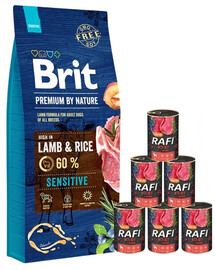 BRIT Premium By Nature Sensitive Lamb 15 kg + mokré krmivo s hovädzím mäsom 6x400 g