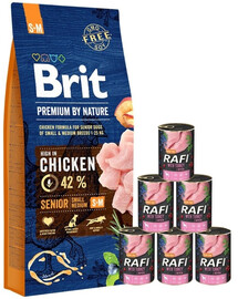 BRIT Premium By Nature Senior Small Medium S+M 15 kg + mokré krmivo s morčacím mäsom 6x400 g