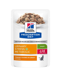 HILL'S PRESCRIPTION DIET c/d Multicare Stress + Metabolic mokré krmivo pre mačky s kuracím mäsom 12x85 g vo vreckách