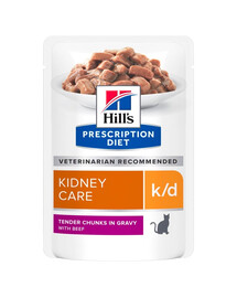 HILL'S Prescription Diet Feline k/d s hovädzím mäsom 12x85 g vo vreckách