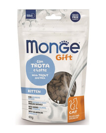MONGE Gift Filled and Crunchy Kitten 60 g Pstruh s mliekom