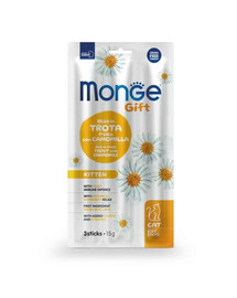 MONGE Gift Soft Sticks Kitten 15g Pstruh s rumančekom