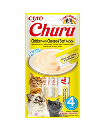 INABA Churu Chicken with cheese & beef 4x14g s kuracím mäsom, syrom a hovädzím mäsom pre mačky