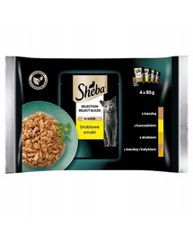 SHEBA Selection Select Slices Hydinové príchute  4x85g krmivo s kačicou, kuracím mäsom, hydinou, kačicou a morkou pre mačky