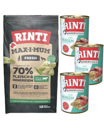 RINTI MAX-I-MUM Rumen s bachorom 12 kg + Kennerfleisch Rumen s bachorom 3x400 g