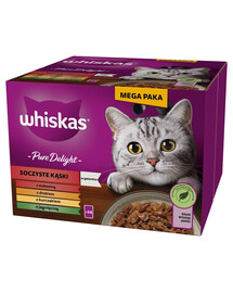 WHISKAS Adult Pure Delight Juicy Bites v želé 24x85 g kúsky s hovädzím, kuracím, jahňacím, hydinovým mäsom pre dospelé mačky