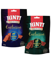 RINTI Singlefleisch Exclusive Snack Mix psie maškrty s koňom a zverou 12x50 g
