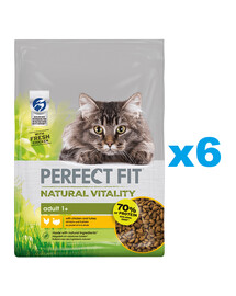 PERFECT FIT Natural Vitality 1+ kompletné krmivo pre dospelé mačky s kuracím a morčacím mäsom 6x650 g