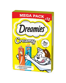 DREAMIES Creamy MEGA PACK karma uzupełniająca z kurczakiem i z łososiem 12x10 g