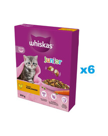 WHISKAS Junior 6x300 g kompletné krmivo s lahodným kuracím mäsom pre mačiatka