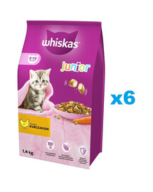 WHISKAS Junior 6x1,4 kg kompletné krmivo pre mačiatka s lahodným kuracím mäsom