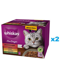 WHISKAS Adult Pure Delight Juicy Bites v želé 48x85 g kúsky s hovädzím, kuracím, jahňacím, hydinovým mäsom pre dospelé mačky