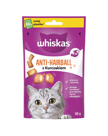 WHISKAS Anti-Hairball 50 g Maškrty proti tvorbe trichobezoárov pre dospelé mačky