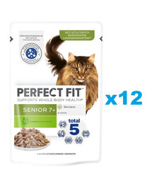 PERFECT FIT Senior 7+ 12x85 g vrecko kompletného krmiva pre staršie mačky s morčacím mäsom a mrkvou v omáčke