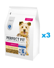 PERFECT FIT Adult 1+ Kompletné krmivo pre dospelých psov malých plemien, bohaté na kuracie mäso 3x2,6 kg