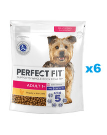 PERFECT FIT Adult 1+ Kompletné krmivo pre dospelých psov malých plemien, bohaté na kuracie mäso 6x825g