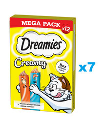 DREAMIES Smotanový MEGA PACK doplnkové krmivo s kuracím mäsom a lososom 84x10 g
