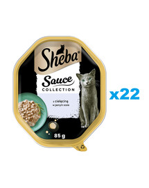 SHEBA Sauce Collection 22x85 g kompletné mokré krmivo pre dospelé mačky, kúsky s teľacím mäsom v omáčke