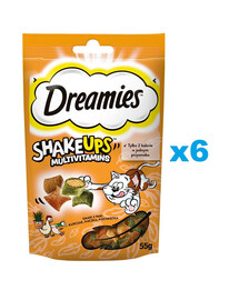 DREAMIES ShakeUps Multivitamins 6x55g kočičí pamlsek s kuřecím masem, kachnou a kočičí trávou