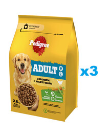 PEDIGREE Adult 3x2,6 kg s hydinou a zeleninou kompletné krmivo pre psy veľkých a stredných plemien