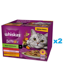 WHISKAS Adult Tasty Mix Chef's Choice v omáčke 48x85 g kúskov s hovädzím, lososovým, kuracím a morčacím mäsom, kuracím mäsom a treskou pre dospelé mačky