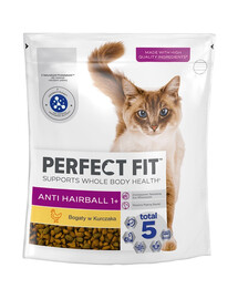 PERFECT FIT (Hairball 1+) 750 g Suché krmivo pre mačky s vysokým obsahom kuracieho mäsa proti tvorbe bezoárových chlpov