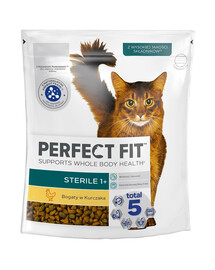 PERFECT FIT (Sterile 1+) 750g Bohaté na kuracie mäso - suché krmivo pre sterilizované mačky