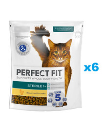 PERFECT FIT Sterile 1+ 6x750 g kompletné krmivo pre dospelé mačky bohaté na kuracie mäso
