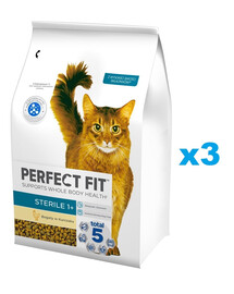 PERFECT FIT Sterile 1+ kompletné krmivo pre dospelé mačky, bohaté na kuracie mäso 3x2,8 kg