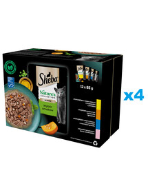 SHEBA Nature’s Collection Výber príchutí 48x85 g kompletné krmivo pre dospelé mačky v kúskoch omáčky s: kuracím, morčacím, tuniakovým, lososovým