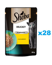 SHEBA Delicacy vrecúško 28x85 g kompletné krmivo pre dospelé mačky kúsky s kuracím mäsom v želé