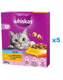 WHISKAS Sterile 5x800g krmivo s kuracím mäsom pre sterilizované mačky
