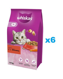 WHISKAS Adult 6x1,4 kg kompletné krmivo pre dospelé mačky s lahodným hovädzím mäsom