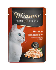 MIAMOR Feline Filets Chicken 12×100g S kuracím mäsom a paradajkou v želé