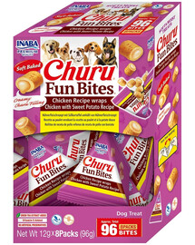 INABA Dog Churu Fun Bites Chicken with Sweet Potato 8x12g wrapy pre psov s kuracím mäsom a sladkými zemiakmi