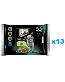SHEBA Kitten Výber príchutí 52x85 g vrecúška kompletné krmivo pre mačiatka v omáčke kúsky s: losos, kuracie mäso