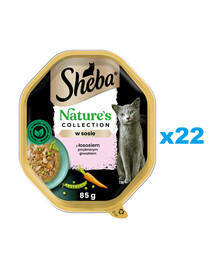 SHEBA Nature’s Collection vanička 22x85 g kompletné krmivo pre dospelé mačky kúsky s lososom zdobené hráškom v omáčke