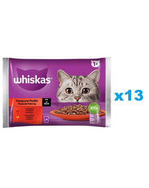 WHISKAS Adult vrecúško 52x85g Classic Meals krmivo pre dospelé mačky v omáčke s: hovädzím mäsom, kuracím mäsom