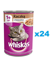 WHISKAS Adult konzerva 24x400 g - kompletné krmivo pre dospelé mačky, kúsky s kačicou v želé