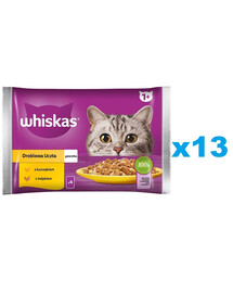 WHISKAS Adult vrecúško 52x85 g Hydina hody krmivo pre dospelé mačky v želé s: kuracím, morčacím