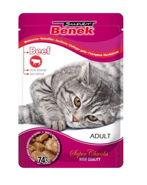BENEK Supersáčok pre mačky s kúskami hovädzieho mäsa v omáčke 100g